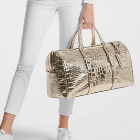 Michael Kors Handbags - Michael Kors Bedford Travel Pale Gold XL Weekender Embossed Leather